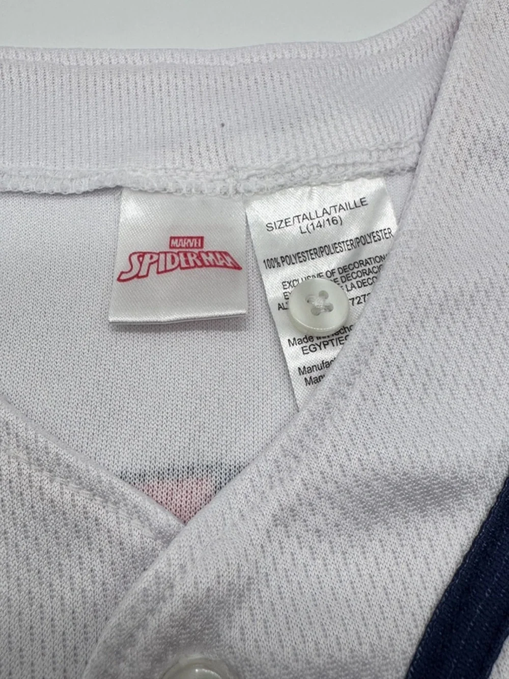 Marvel Spider-Man Baseball Jersey L 14/16 White Navy Button Up Shirt NWT
